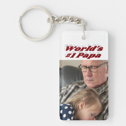 Papa-Foto mit bordeauxfarbenem Text Schlüsselanhänger (Vorderseite)