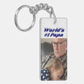 Papa-Foto mit dunkelblauem Text Schlüsselanhänger (Vorderseite links)