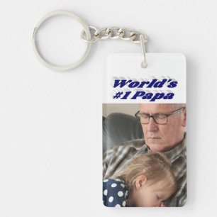 Papa-Foto mit dunkelblauem Text Schlüsselanhänger