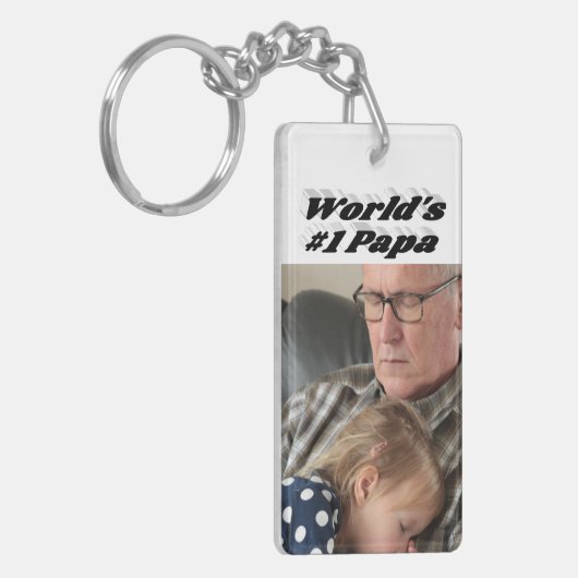 Papa-Foto mit schwarzem Text Schlüsselanhänger (Vorderseite links)