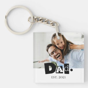 Papa Gegründetes Jahr Benutzerdefiniertes Foto Wei Schlüsselanhänger