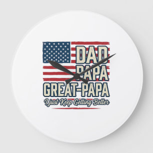 Papa Great-Papa Patriotisches Vintage-Familien-Shi Große Wanduhr