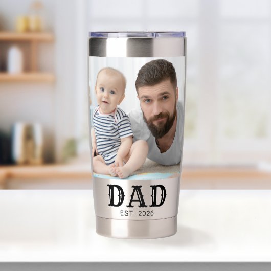 Papa hat Black Typography 2 Foto gegründet Thermobecher