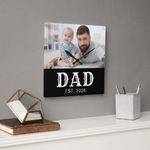 Papa hat moderne weiße Typografie-Foto eingerichte Quadratische Wanduhr