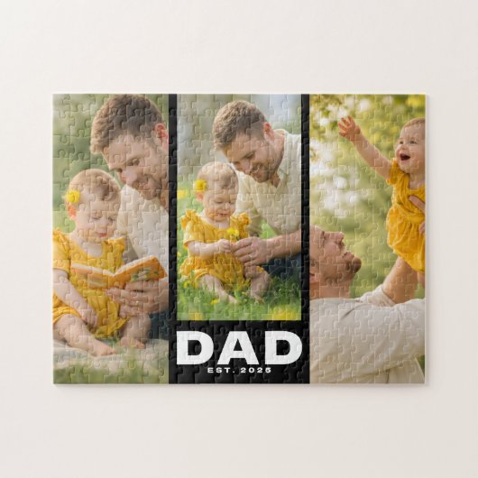 Papa hat modernes, fettes, schwarzes 3-Foto einger Puzzle (Horizontal)