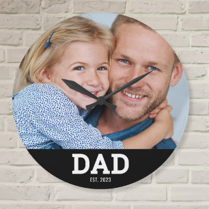 Papa hat modernes weißes Foto rund eingerichtet Große Wanduhr