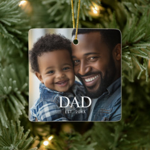 Papa hat Schwarz Weiß Einfaches Foto gegründet Keramikornament