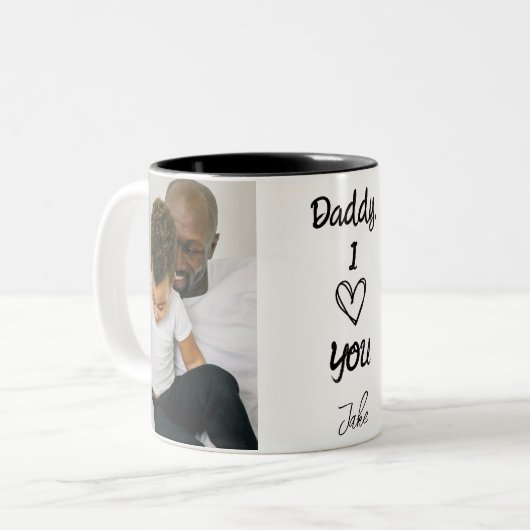 Papa, ich Liebe dich | Personalisierte Fotos Schwa Zweifarbige Tasse (Vorderseite Links)