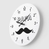 Papa Men Mustache Black & White Large Clock Große Wanduhr (Winkel)