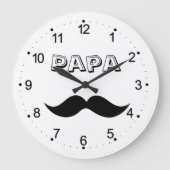 Papa Men Mustache Black & White Large Clock Große Wanduhr (Vorderseite)