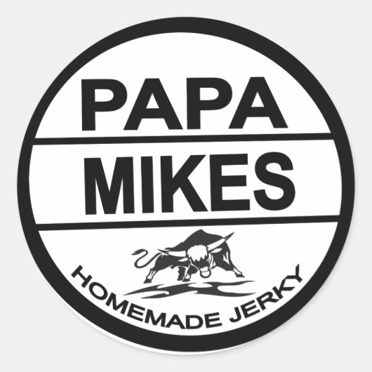Papa Mike's hausgemachtes Rindfleisch Jerky Runder Aufkleber (Vorderseite)