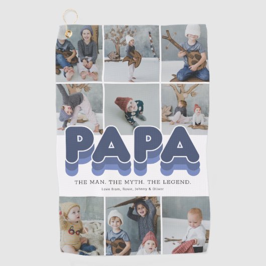 Papa Modern Foto Collage Golf Handtuch (Vorderseite)