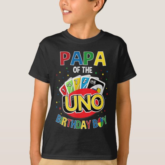 Papa of the Birthday Boy Uno Game B-day Family Par T-Shirt (Vorderseite)