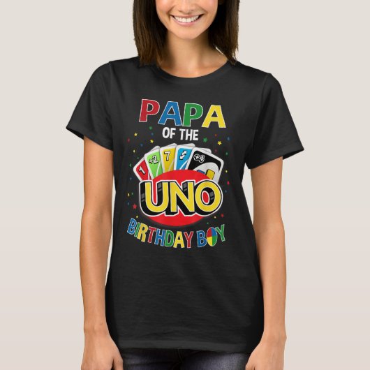 Papa of the Birthday Boy Uno Game B-day Family Par T-Shirt (Vorderseite)
