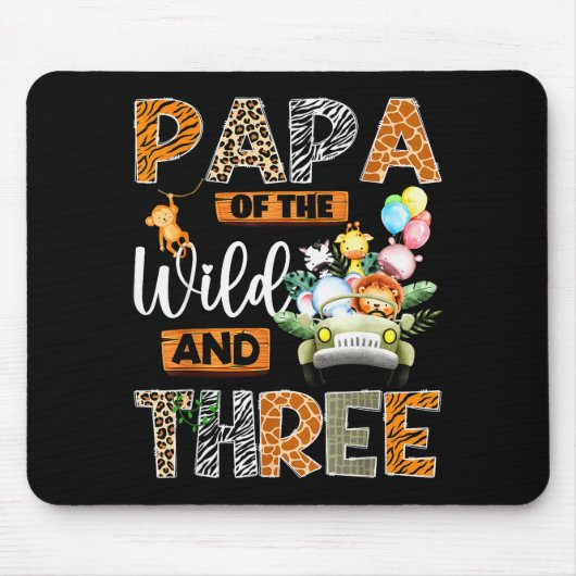 Papa Of The Wild And Three 3rd Birthday Boy Safari Mousepad (Vorne)