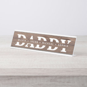 "Papa" Personalisierte Kindernamen Holz + Weiß Schreibtischnamensplakette