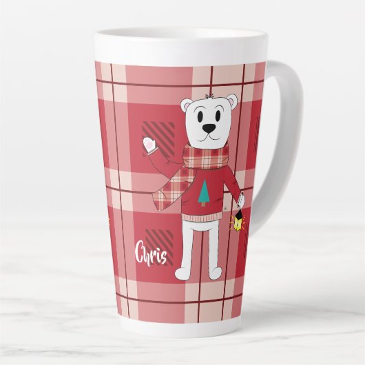 Papa Polar Bär Roter Karierter Urlaub Latte Tasse (Rechte Ecke)