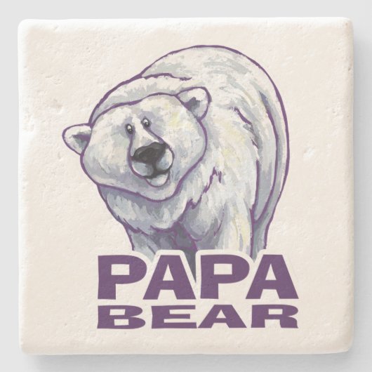 Papa Polar Bear Steinuntersetzer (Vorderseite)
