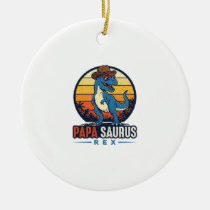 Papa Saurus Rex Cowboy Dinosaur Vintage-Shirt_1 Keramik Ornament