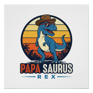 Papa Saurus Rex Cowboy Dinosaur Vintage-Shirt_1 Poster