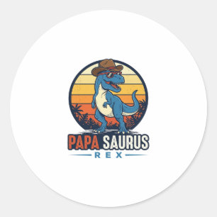 Papa Saurus Rex Cowboy Dinosaur Vintage Shirt_1 Runder Aufkleber