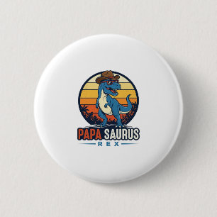 Papa Saurus Rex Cowboy Dinosaur Vintage T-Shirt_1 Button