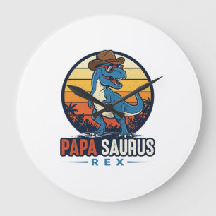 Papa Saurus Rex Cowboy Dinosaur Vintage T-Shirt_1 Große Wanduhr