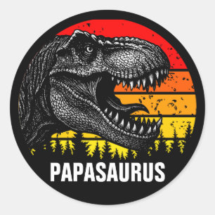 Papa Saurus Trex Retro Vintag Sunset Runder Aufkleber
