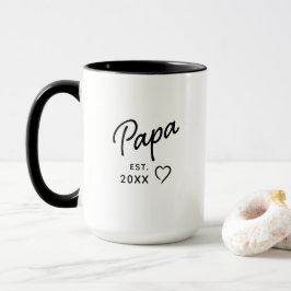 Papa Schwarz Weiß Minimalist Est. Jahr Reveal Tasse