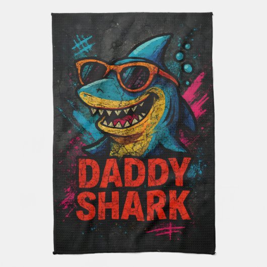 Papa Shark Vatertag Geschenke Geschirrtuch (Vertikal)