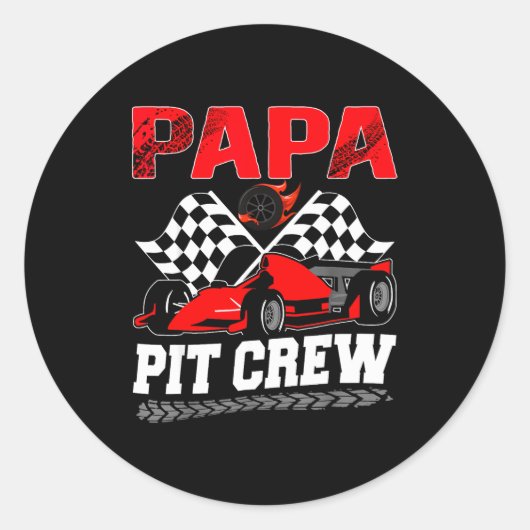 Papa T Crew Racing Family Race Car Birthday Boy Runder Aufkleber (Vorderseite)
