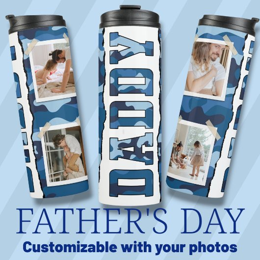 Papa Vatertag Fotos blau Thermosbecher