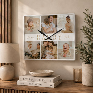 "Papa" Vatertag Kinder Collage Wanduhr