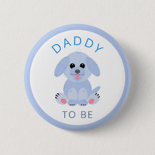 Papa wird Baby Boy Dusche New Dad Blue Puppy Button
