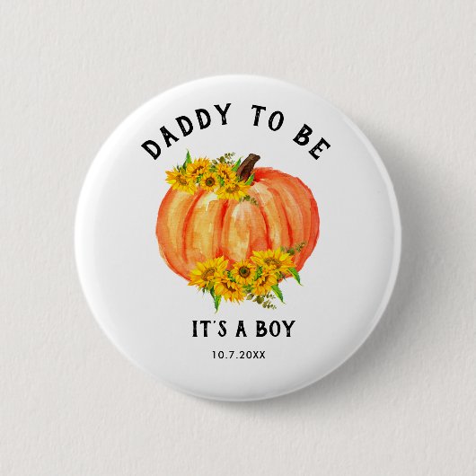 Papa wird Baby Shower Orange Pumpkin Button (Vorderseite)