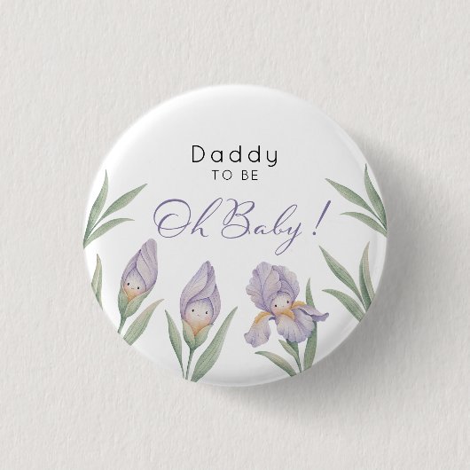 Papa wird Wasserfarben-Iris-Blumen in Lila und Lav Button (Vorderseite)