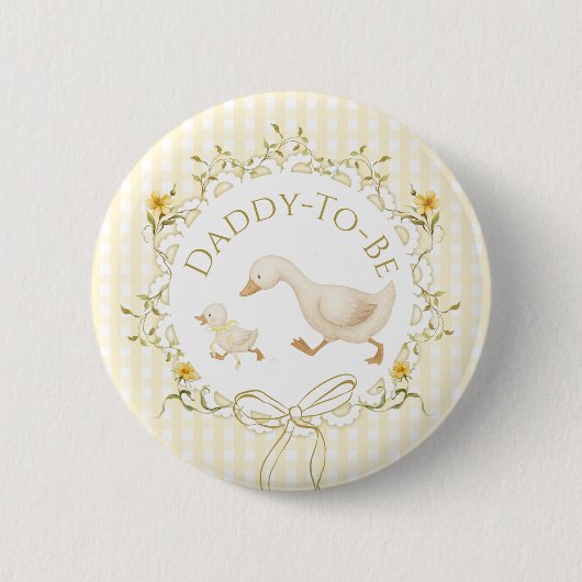 Papa wird zu Silly Goose Gingham Baby Shower Button (Vorderseite)