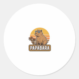 PAPABARA Retro Capybara Vater Vektordesign_1 Runder Aufkleber