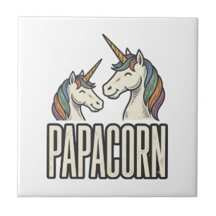 Papacorn Einhorn Papa Vintage Gravur T-Shirt Des Fliese