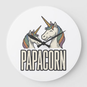 Papacorn Einhorn Papa Vintage Gravur T-Shirt Des Große Wanduhr