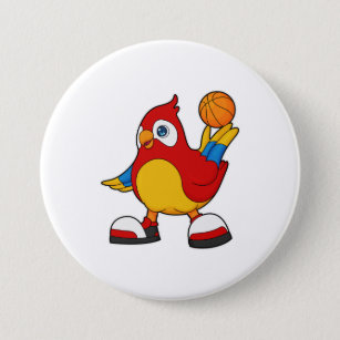 Papagei als Basketballspieler mit Basketball Button