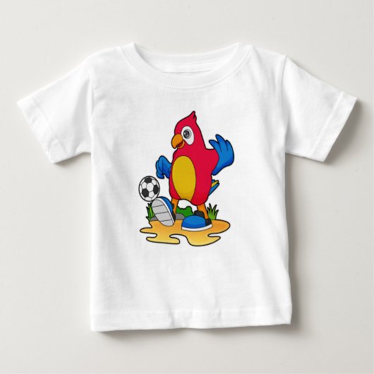 Papagei als Fußballspieler mit Fußball Baby T-shirt (Vorderseite)
