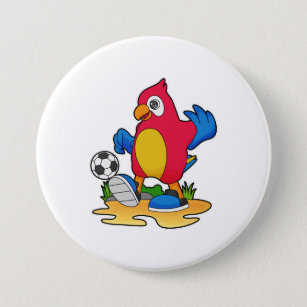 Papagei als Fußballspieler mit Fußball Button