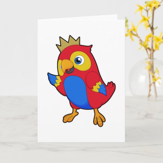 Papagei als König mit Krone Karte (Gelbe Blume)