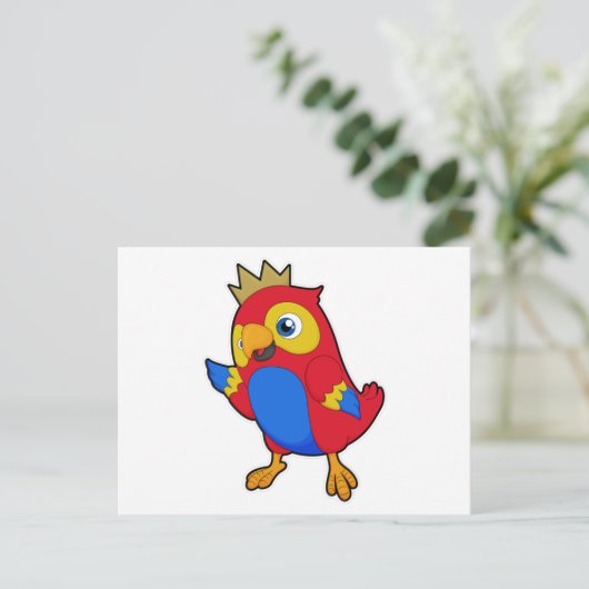 Papagei als König mit Krone Postkarte (Stehend Vorderseite)