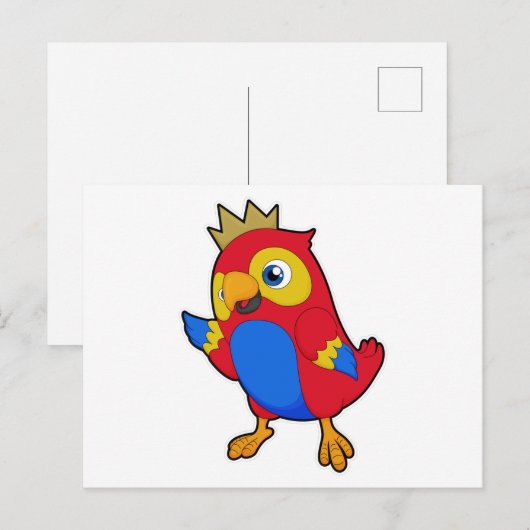 Papagei als König mit Krone Postkarte (Vorne/Hinten)