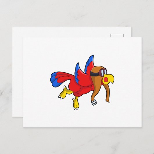 Papagei als Pilot Postkarte (Vorne/Hinten)