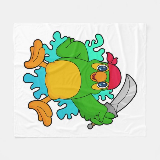 Papagei als Pirate mit Schwert Fleecedecke (Vorderseite (Horizontal))