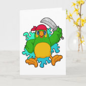 Papagei als Pirate mit Schwert Karte (Gelbe Blume)