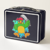 Papagei als Pirate mit Schwert Metall Brotdose (Vorderseite)